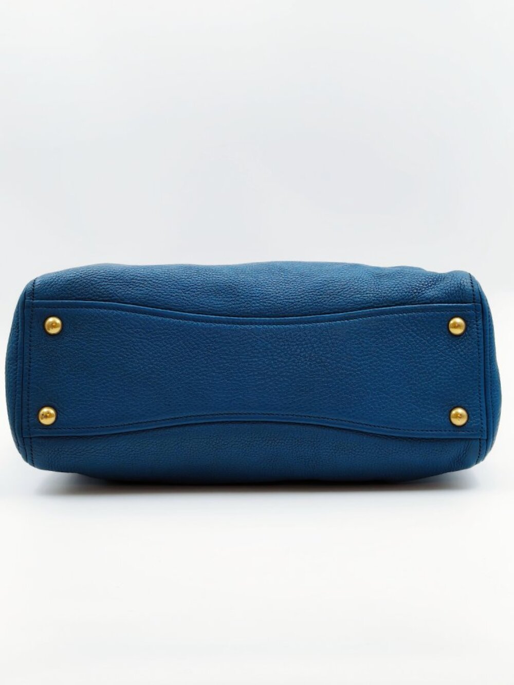 Miu Miu Blue Pebbled Leather Tote Shoulder Bag Gold Hardware - Picture 5 of 15
